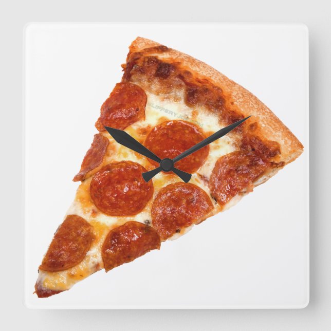 Horloge Carrée SlipperyJoe's classique pepperoni pizza tranche fo (Recto)