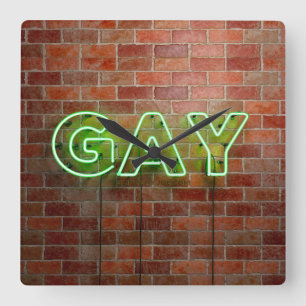 Horloge Carrée SlipperyJoe's dynamique néon gay signe vert brique