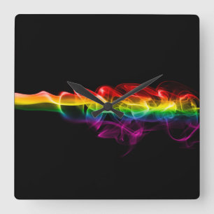 Horloge Carrée SlipperyJoe's fumée vif arc-en-ciel célébré