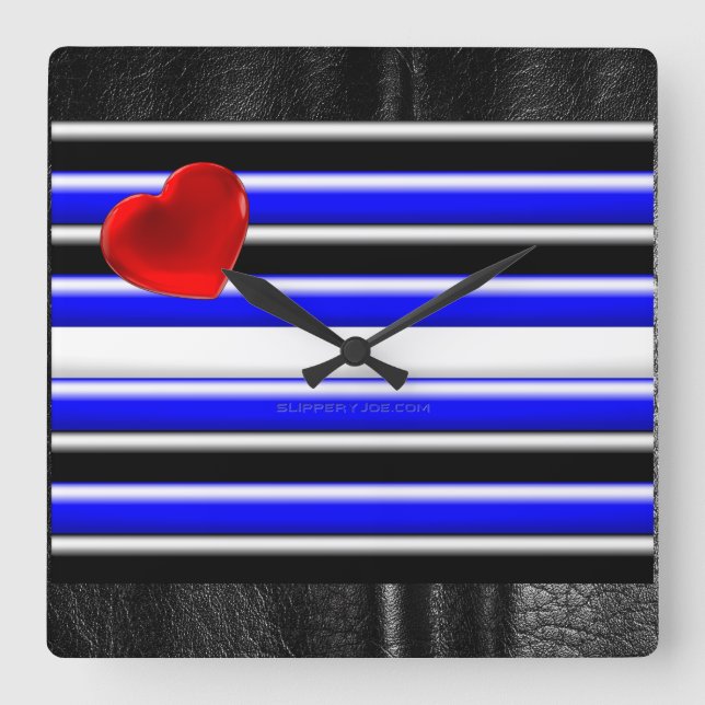 Horloge Carrée SlipperyJoe's Gay Leather Pride drapeau royal noir (Recto)
