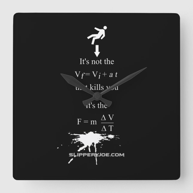 Horloge Carrée SlipperyJoe's Science mathématique splatter stickm (Recto)