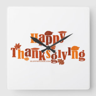 Horloge Carrée SlipperyJoe's Thanksgiving feuille brun orange tar