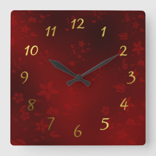 Horloge Carrée small delicate Asian flowers on solive clock