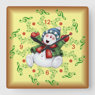 Horloge Carrée Smiling Snowman