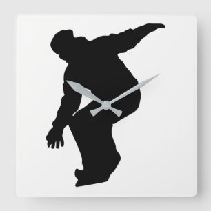 Horloge Carrée Snowboardeur Silhouette