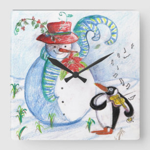Horloge Carrée SNOWMAN AND PENGUIN's WINTER SERENADE Musical musi