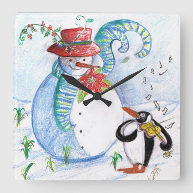 Horloge Carrée SNOWMAN AND PENGUIN's WINTER SERENADE Musical musi (Recto)