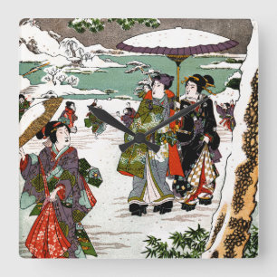 Horloge Carrée Snowscape japonais