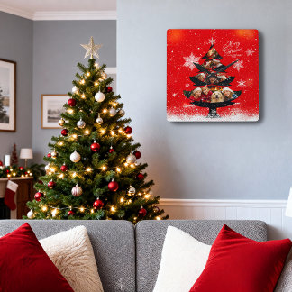 Horloge Carrée Snowy Merry Christmas Family Photo Tree
