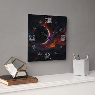 Horloge Carrée Solar Eclipse Chef-d'oeuvre cosmique Xzendor7 Art 