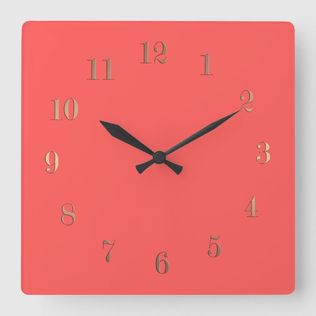 Horloge Carrée Solide, corail, Orange, saumon (Recto)