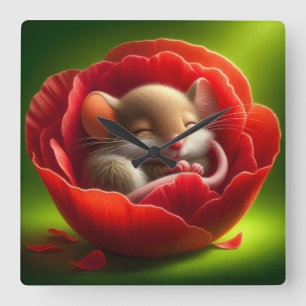 Horloge Carrée Souris Bébé très mignonne Dormir
