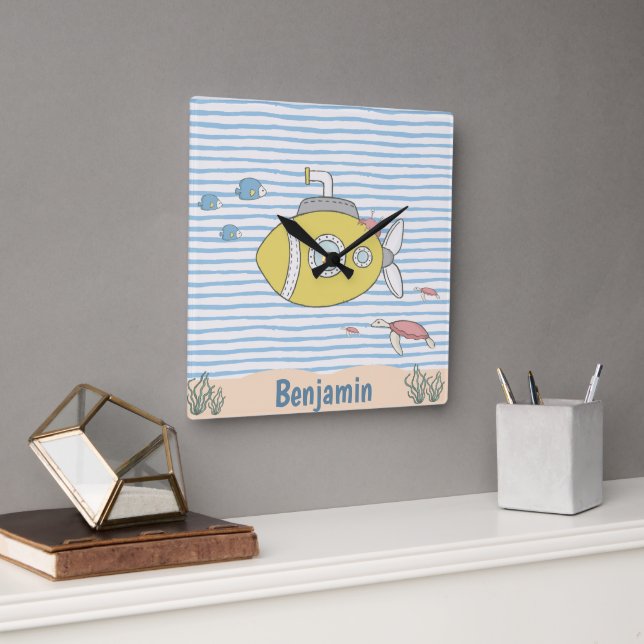 Horloge Carrée Sous-marin nautique Blue Baby Boy Nursery (Bureau)