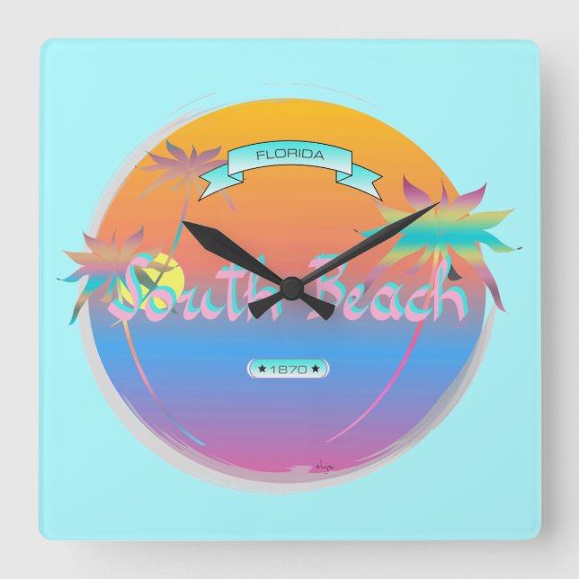 Horloge Carrée South Beach, Miami, Floride avec Wall Clock (Recto)