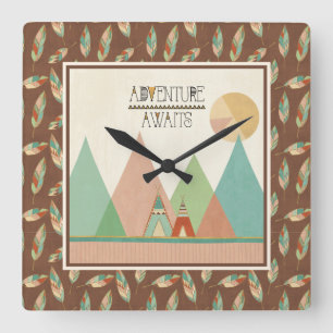 Horloge Carrée Southwest Geo III   Adventure Awaits