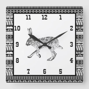 Horloge Carrée Southwestern Jackrabbit and Geometric Patterns Squ