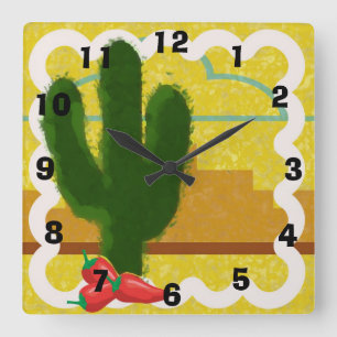 Horloge Carrée Southwestern Style Desert Scene With Saguaro -