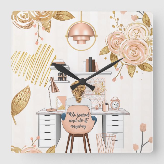 Horloge Carrée Soyez Effrayé & Faites-Le De Toute Façon (Recto)