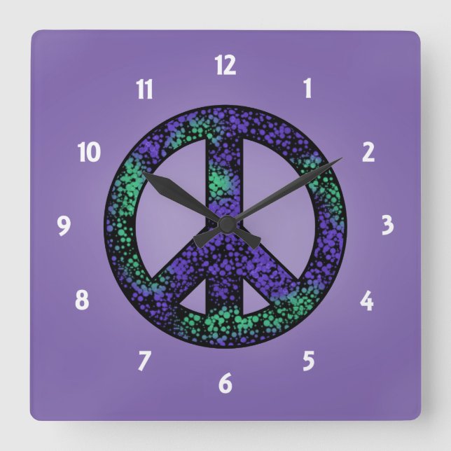Horloge Carrée Speckled 3 Peace Sign Clock (Recto)