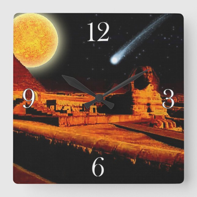 Horloge Carrée Sphinx & Lune sur l'horloge égyptienne Gizeh Pyram (Recto)