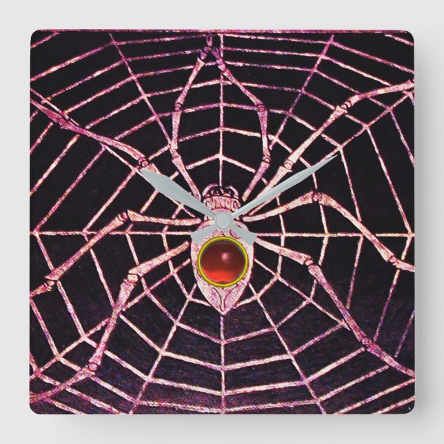 Horloge Carrée SPIDER ET WEB Rouge Ruby Gemstone Noir (Recto)
