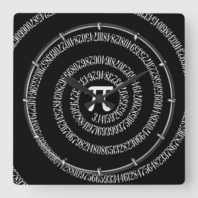 Horloge Carrée Spirale pour pi sur le style noir (Recto)