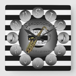 Horloge Carrée Spirale Scale~Stripes de ~Saxophone~ d'horloge de