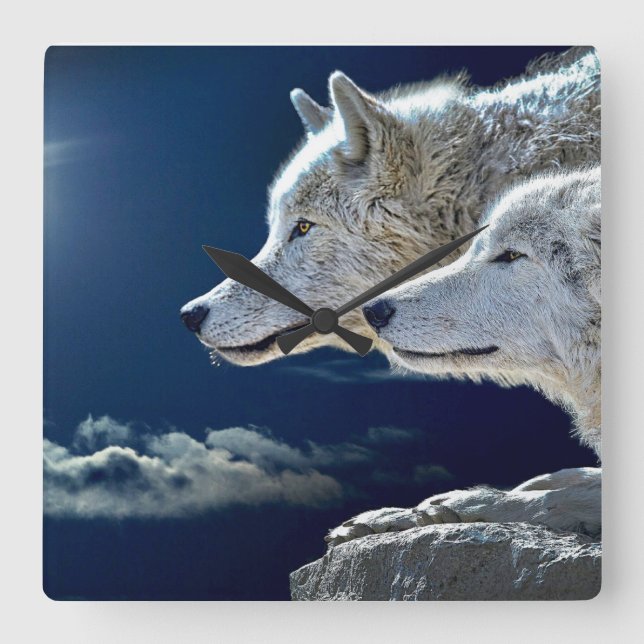Horloge Carrée Spirit Wolf (Recto)