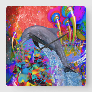 Horloge Carrée Splash couleur dauphin