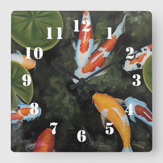 Horloge Carrée Splendid Koi Fish (Recto)