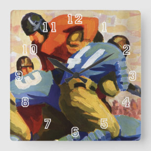Horloge Carrée Sports vintages, Football Players dans un jeu