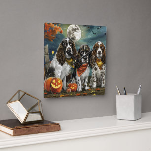 Horloge Carrée Springer Spaniel Halloween Éffrayant