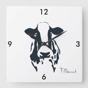 Horloge Carrée Square Black and White Tillamook Cow Clock