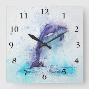 Horloge Carrée Square clock with a beautiful dolphin