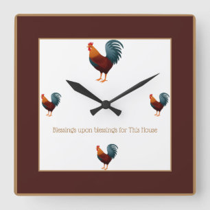 Horloge Carrée Square Colorful Chicken Clock-Blessings
