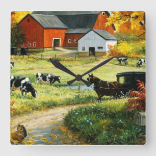 Horloge Carrée Square Wall Clock/Farmland
