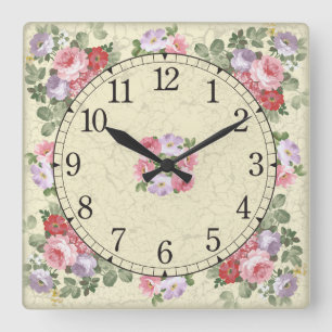 Horloge Carrée Square wall clock - floral design