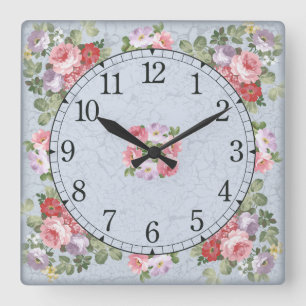Horloge Carrée Square wall clock - floral design
