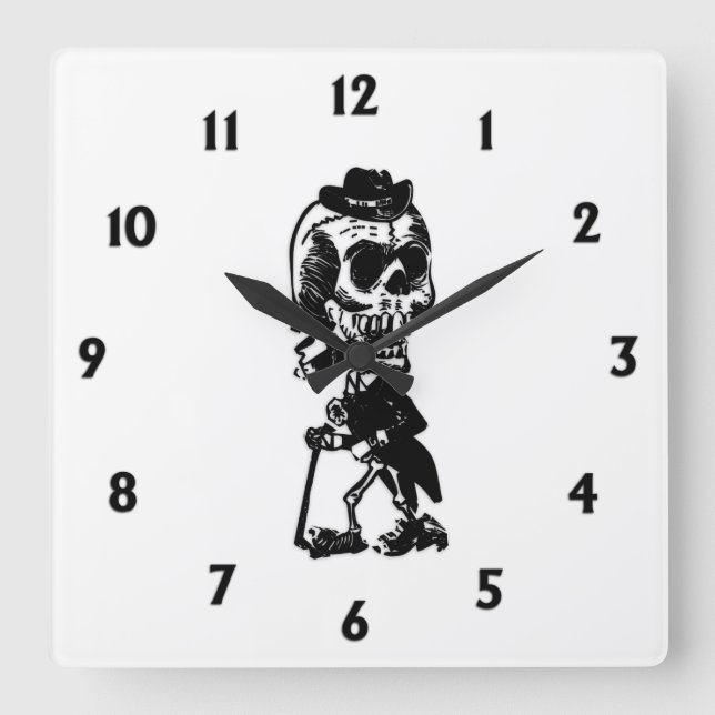 Horloge Carrée Squelette Dapper avec chiffres noirs (Recto)
