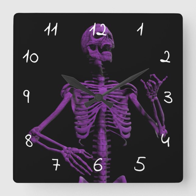 Horloge Carrée Squelette de guitare aérienne violette (Recto)