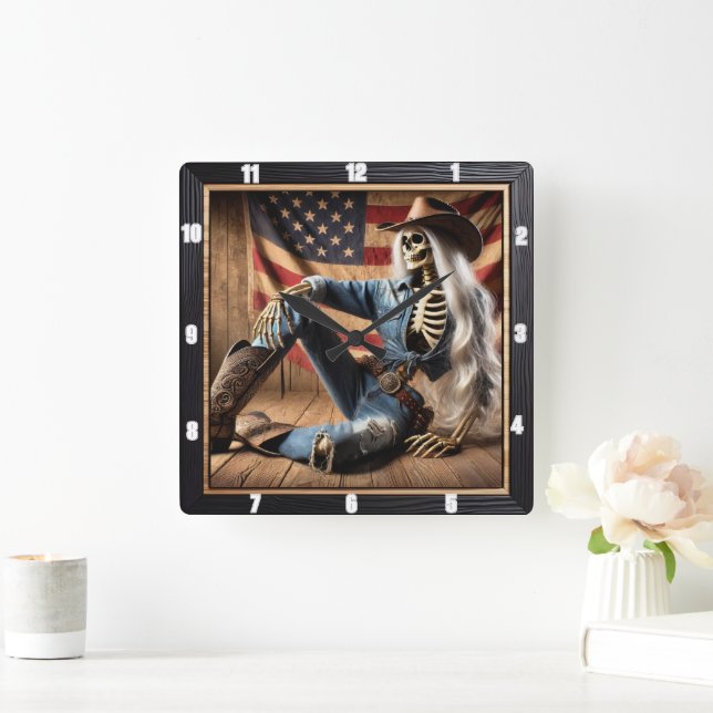Horloge Carrée Squelette élégant dans Western Attire American Dra (Maison)