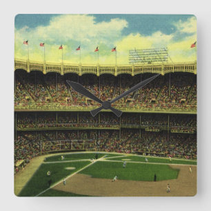 Horloge Carrée Stade de baseball sportif vintage avec foule