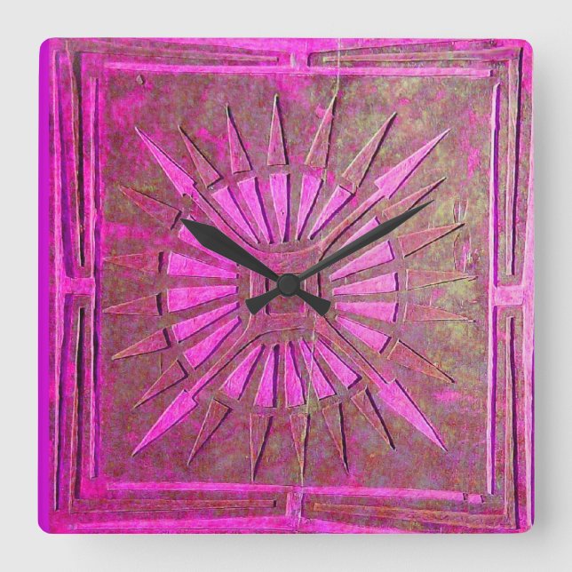 Horloge Carrée STAR DU MATIN, Antique rose Fuchsia violet (Recto)
