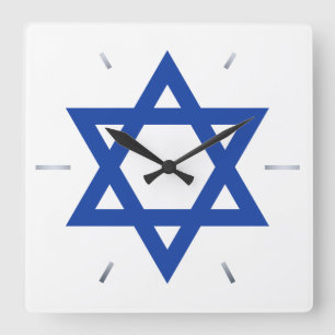 Horloge Carrée Star of David Blue White Hour Hands
