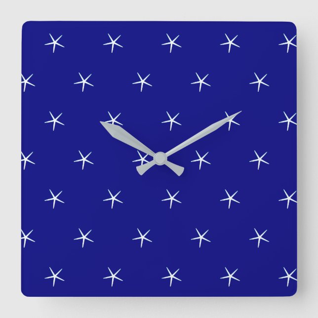 Horloge Carrée Starfish Motif Marine bleu Custom Cadeau nautique (Recto)