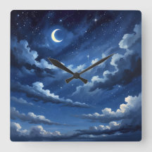 Starry Crescent Sky Poster - Illustration Style