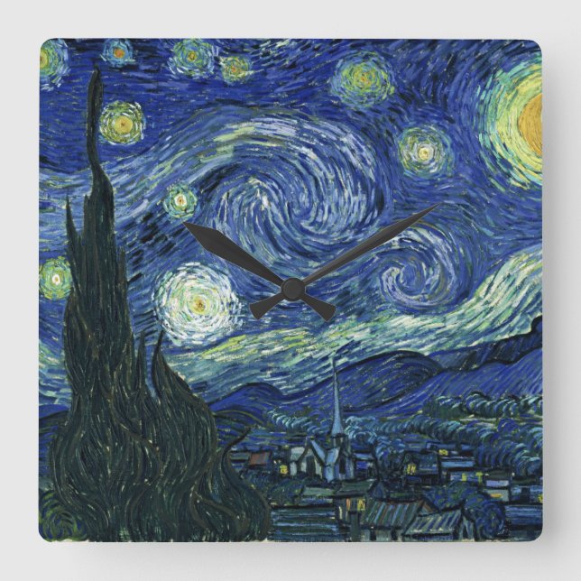 Horloge Carrée Starry Night Vincent van Gogh Art Peinture (Recto)