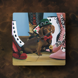 Horloge Carrée Steampunk Dachshund Chaussures Bottes victoriennes