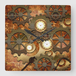 Horloge Carrée Steampunk dans des couleurs d'or