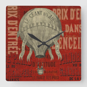 Horloge Carrée Steampunk Hot Air Ballon Ride Polices graphiques e